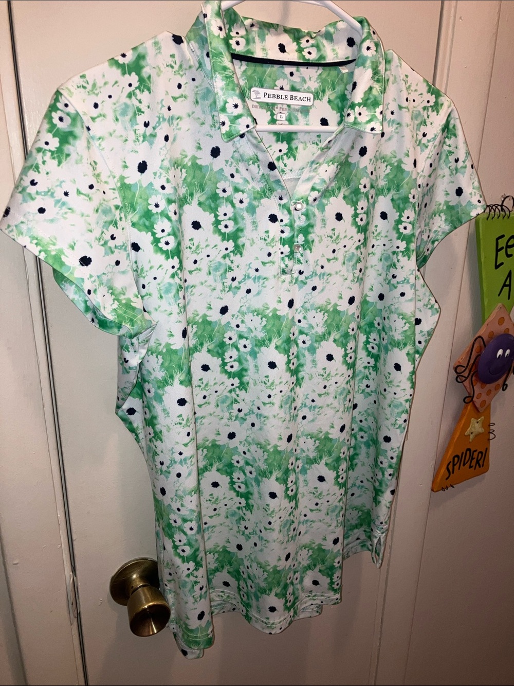 Pebble Beach White and Green Floral Polo Shirt